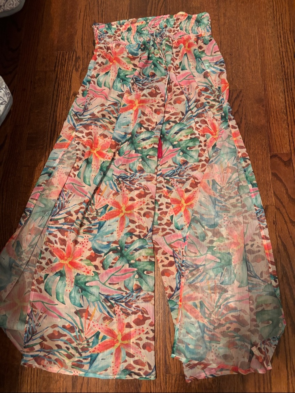 Emerica Coral & Teal Tropical Wide-Leg Sheer Pants